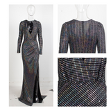 V Neck Cut-out Puff sleeves Multicolor Sequins Dress