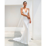 White V-Neck Flashy Gown