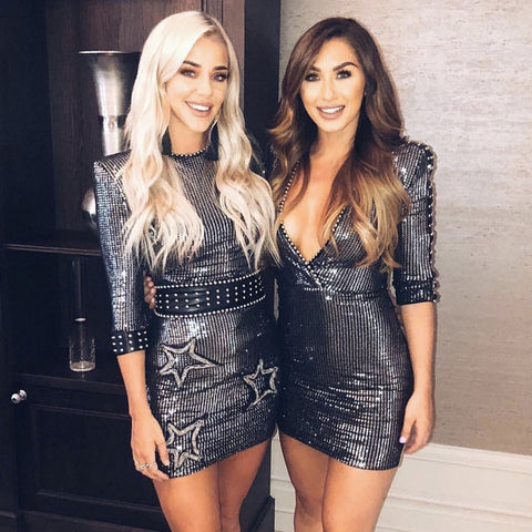 Star Print Silver Sequin Dress