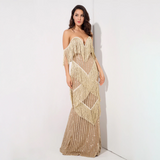 Gold Fringed Decorative Stripes Glitter  Dress