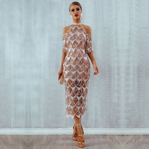 Gold Tassel Geometric Dress