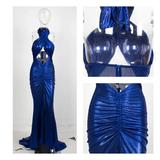 Blue Cross Strap Bodycon Reflective Dress