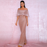 Rose Gold Cloak Style Glitter Glued Party Dress
