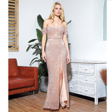 Rose Gold Tube Top Sequins Long Party Dress
