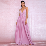 Pink Sexy Backless Cross Back Maxi Dress