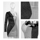 Black And Silver Irregular Collar Glitter Dress