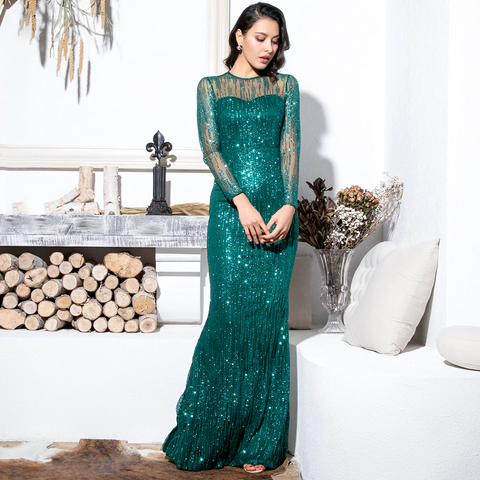 Green Sequins Long Party Dress