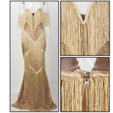 Gold Fringed Decorative Stripes Glitter  Dress