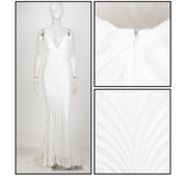 Open Back White Geometry Sequins Long Dress
