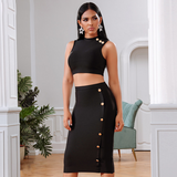 Gold Beads on Black Two Piece Dress