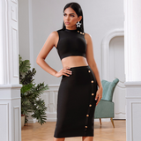 Gold Beads on Black Two Piece Dress