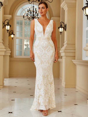 Jasmine Sequins Gown - White