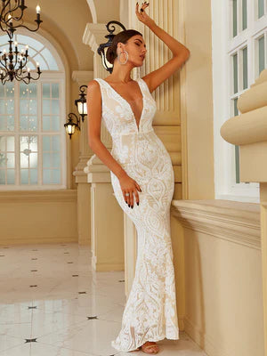 Jasmine Sequins Gown - White