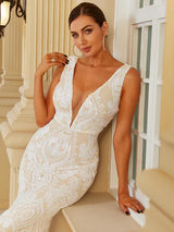 Jasmine Sequins Gown - White